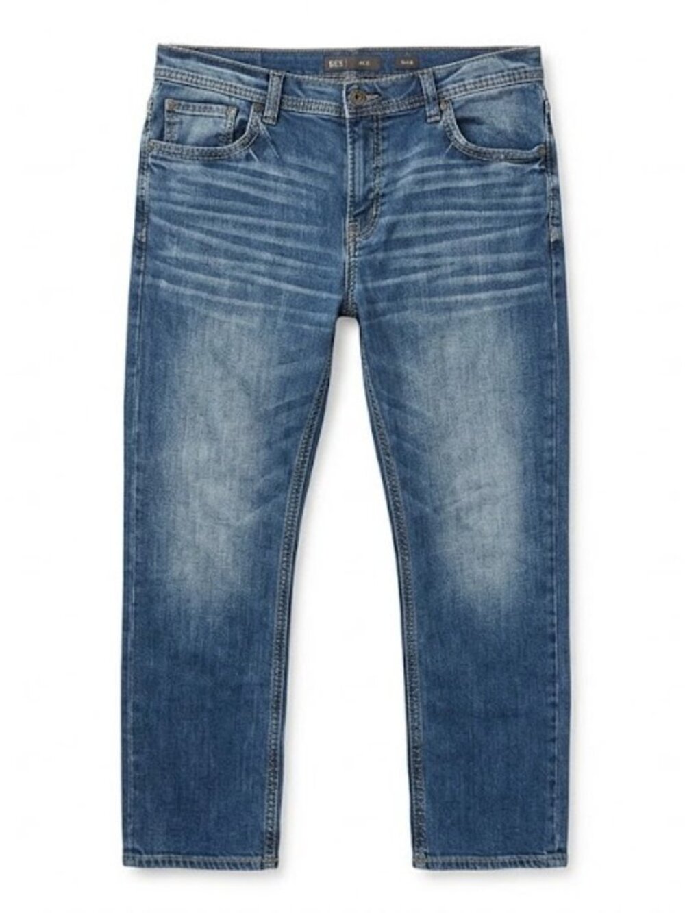 BKE Seth Men's Straight Jeans 40x34 Blue Faded Whiskered Denim